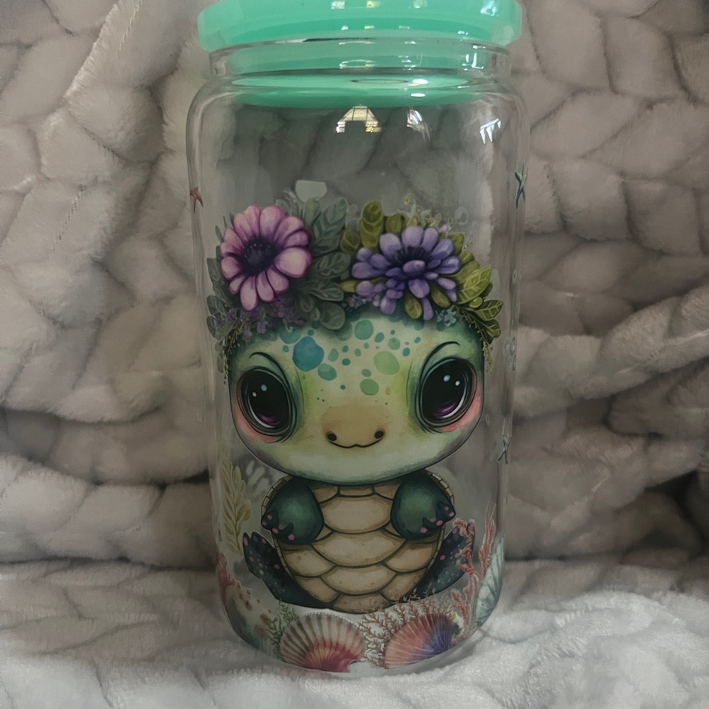 16 ounce Libby Glass tumbler sea turtle